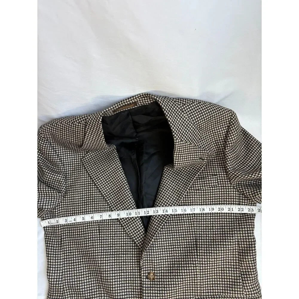 Brandini Le Collezioni Houndstooth Brown Pure Virgin Wool Blazer Sport Coat 44R